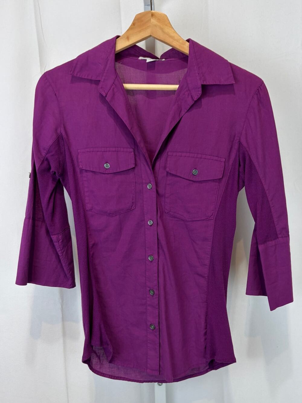 JAMES PERSE Standard Button Down Contrast Ribbed Surplus Shirt Purple Size 1 S